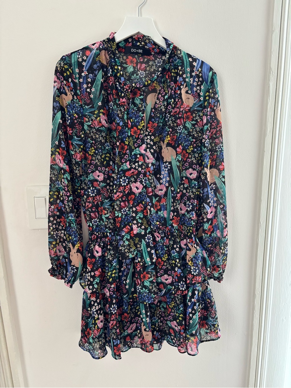 DO+BE Navy Floral Mini Dress with Pink & Green Accents